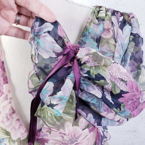 VTG 70s Mignon Italy Women's Silk Floral Tiered Midi Dress Silk Purple Size 6 - Picture 8 of 11